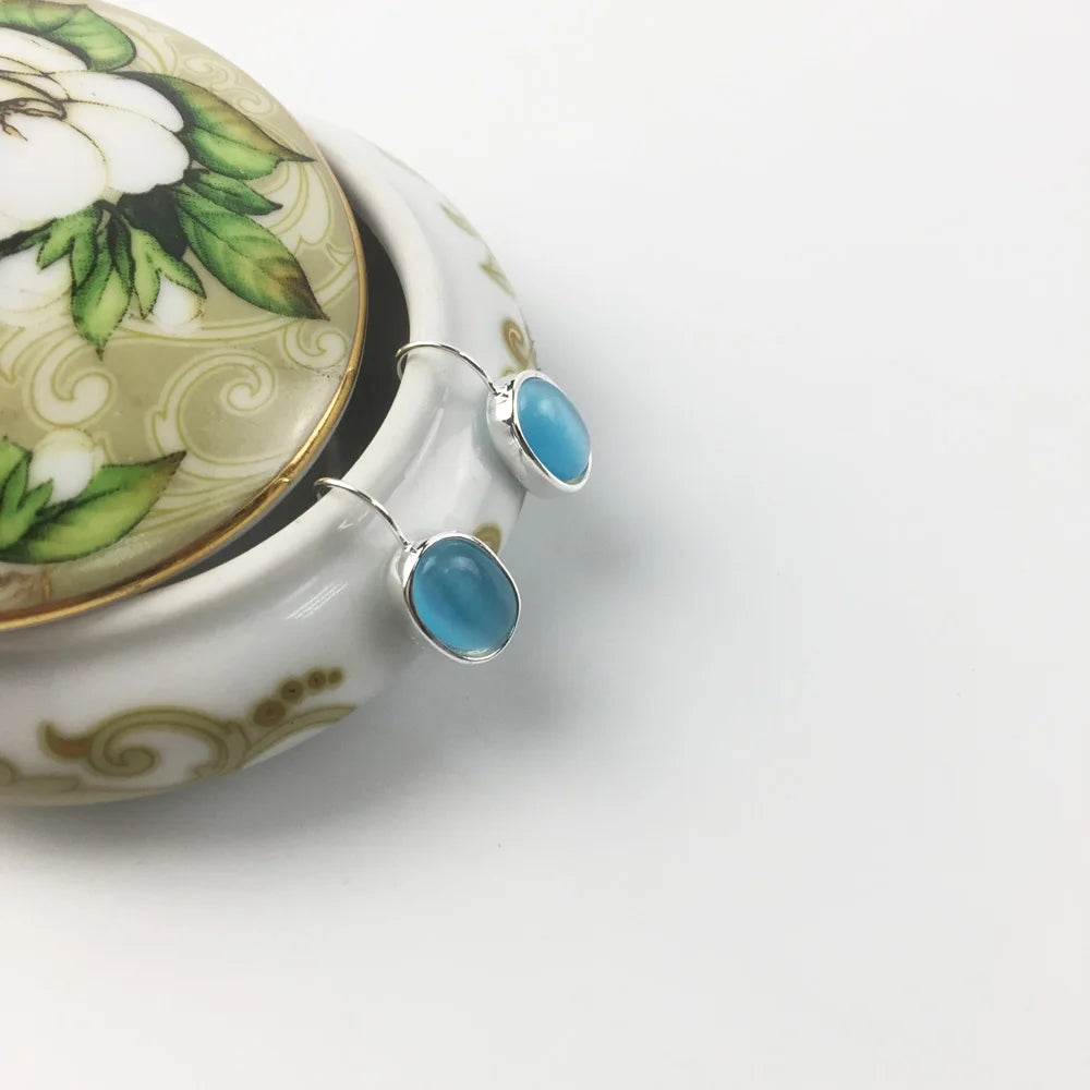 Blue Oval Opal Swan Neck Drop Earrings, 2018 New Fashion Jewelry Classic 925 Sterling Silver Gift For Women