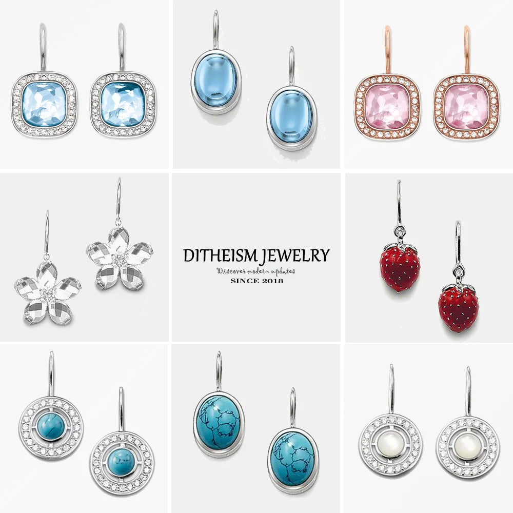 Blue Oval Opal Swan Neck Drop Earrings, 2018 New Fashion Jewelry Classic 925 Sterling Silver Gift For Women