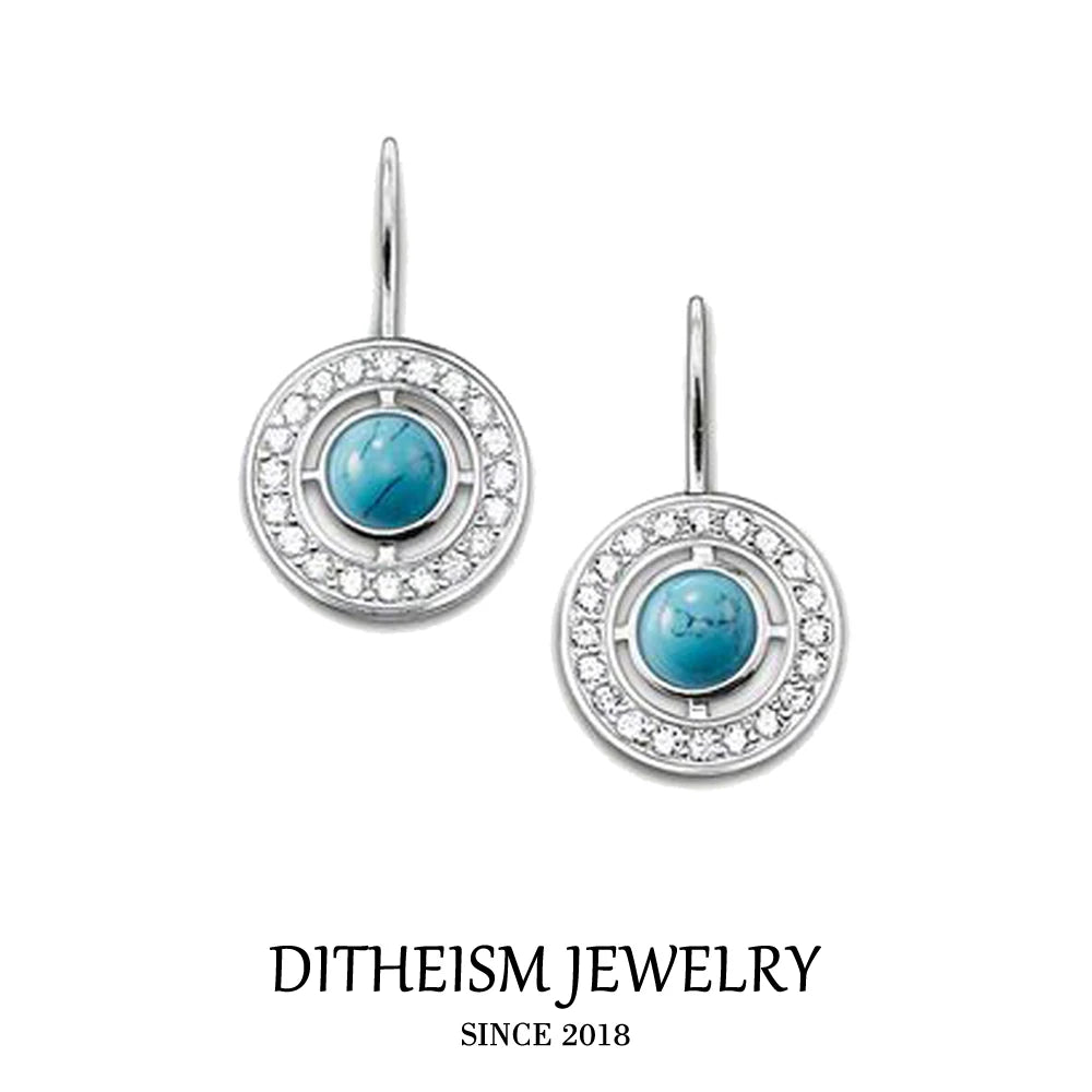 Blue Oval Opal Swan Neck Drop Earrings, 2018 New Fashion Jewelry Classic 925 Sterling Silver Gift For Women