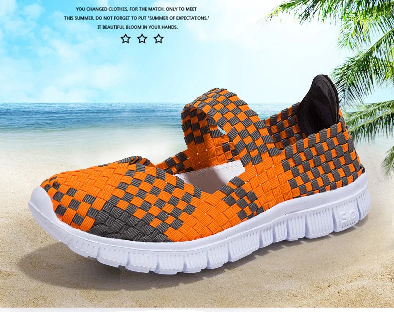 Women Running Sneakers Shoes Summer Breathable Walking Woven Shoe Anti-slip Handmade Weave Lightweight Female Flats Casual Shoe