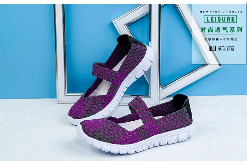 Women Running Sneakers Shoes Summer Breathable Walking Woven Shoe Anti-slip Handmade Weave Lightweight Female Flats Casual Shoe