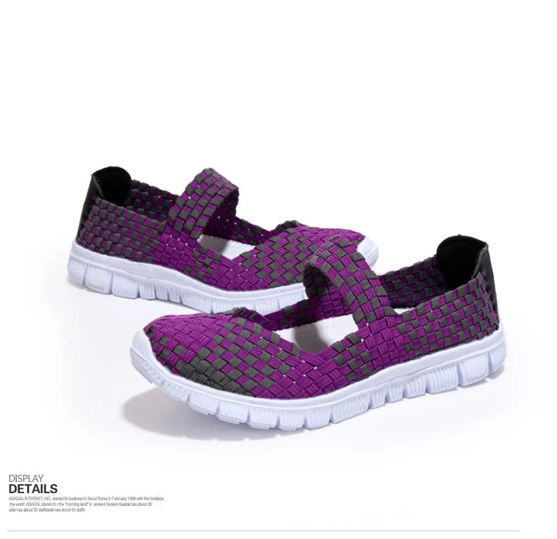 Women Running Sneakers Shoes Summer Breathable Walking Woven Shoe Anti-slip Handmade Weave Lightweight Female Flats Casual Shoe