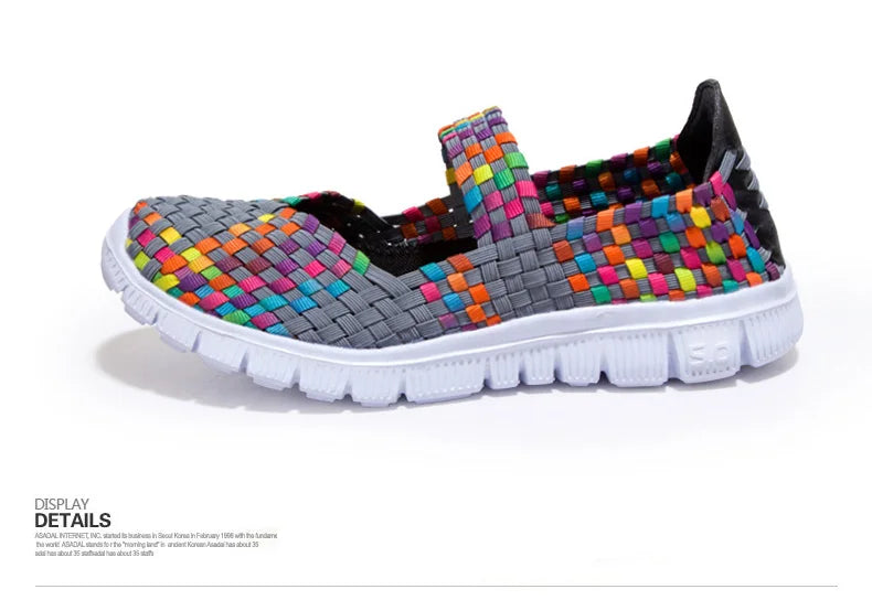 Women Running Sneakers Shoes Summer Breathable Walking Woven Shoe Anti-slip Handmade Weave Lightweight Female Flats Casual Shoe
