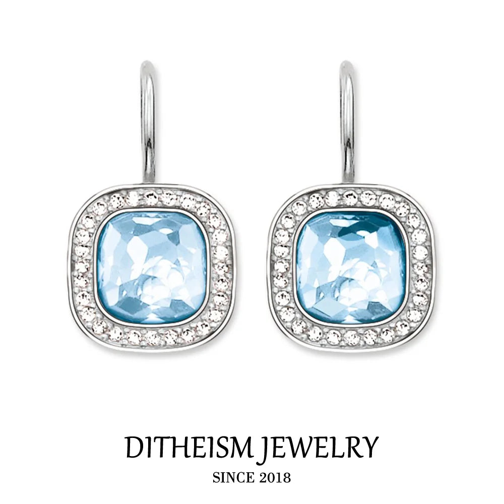 Blue Oval Opal Swan Neck Drop Earrings, 2018 New Fashion Jewelry Classic 925 Sterling Silver Gift For Women