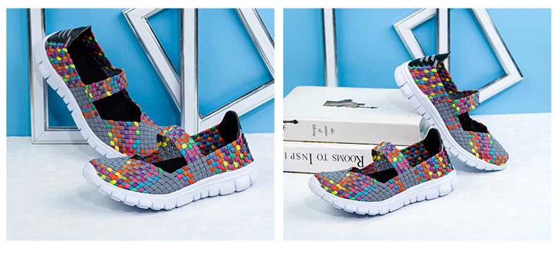 Women Running Sneakers Shoes Summer Breathable Walking Woven Shoe Anti-slip Handmade Weave Lightweight Female Flats Casual Shoe