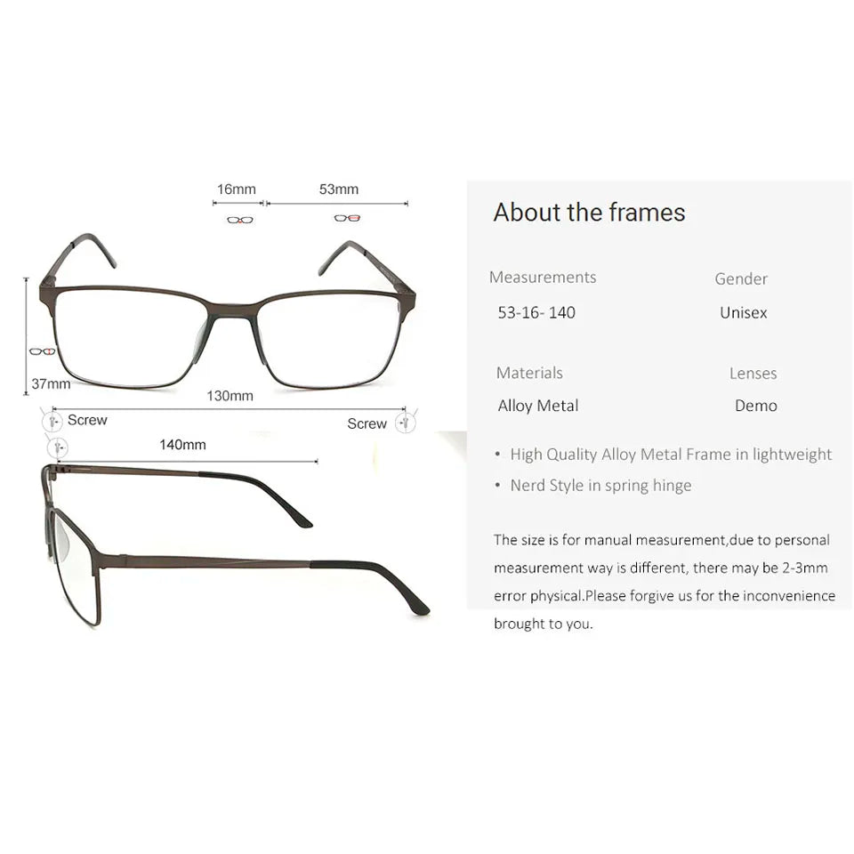 Titanium Alloy Optical Glasses Ultralight Clear Lens Glasses Men Square Myopia Glasses Women Diopter Prescription Glasses Frame