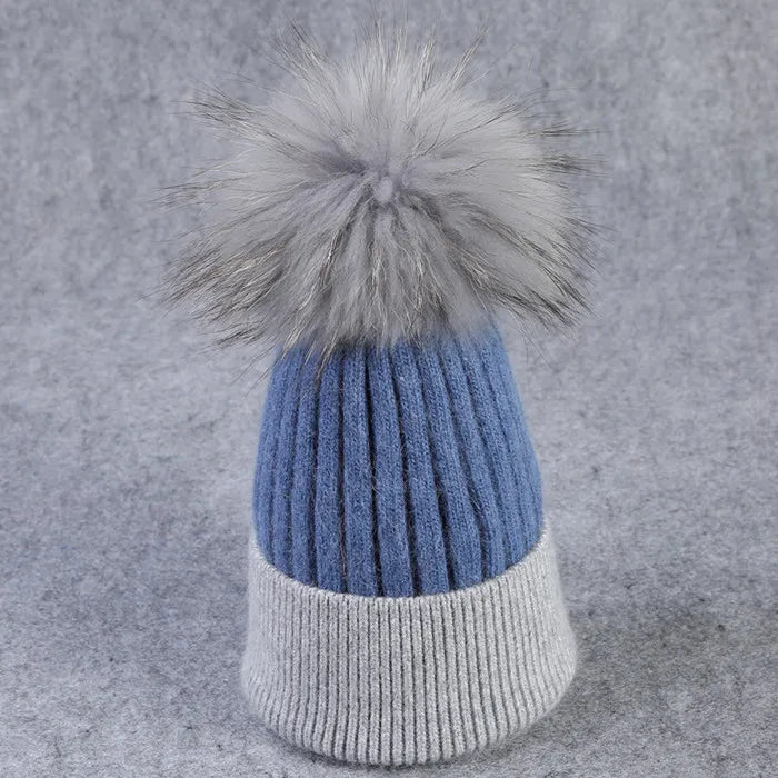 Xthree Winter Knitted Hat Cashmere Beanies  With Real Raccoon Fur Pom Poms Skullies Hat for Women Girls Hat Feminino