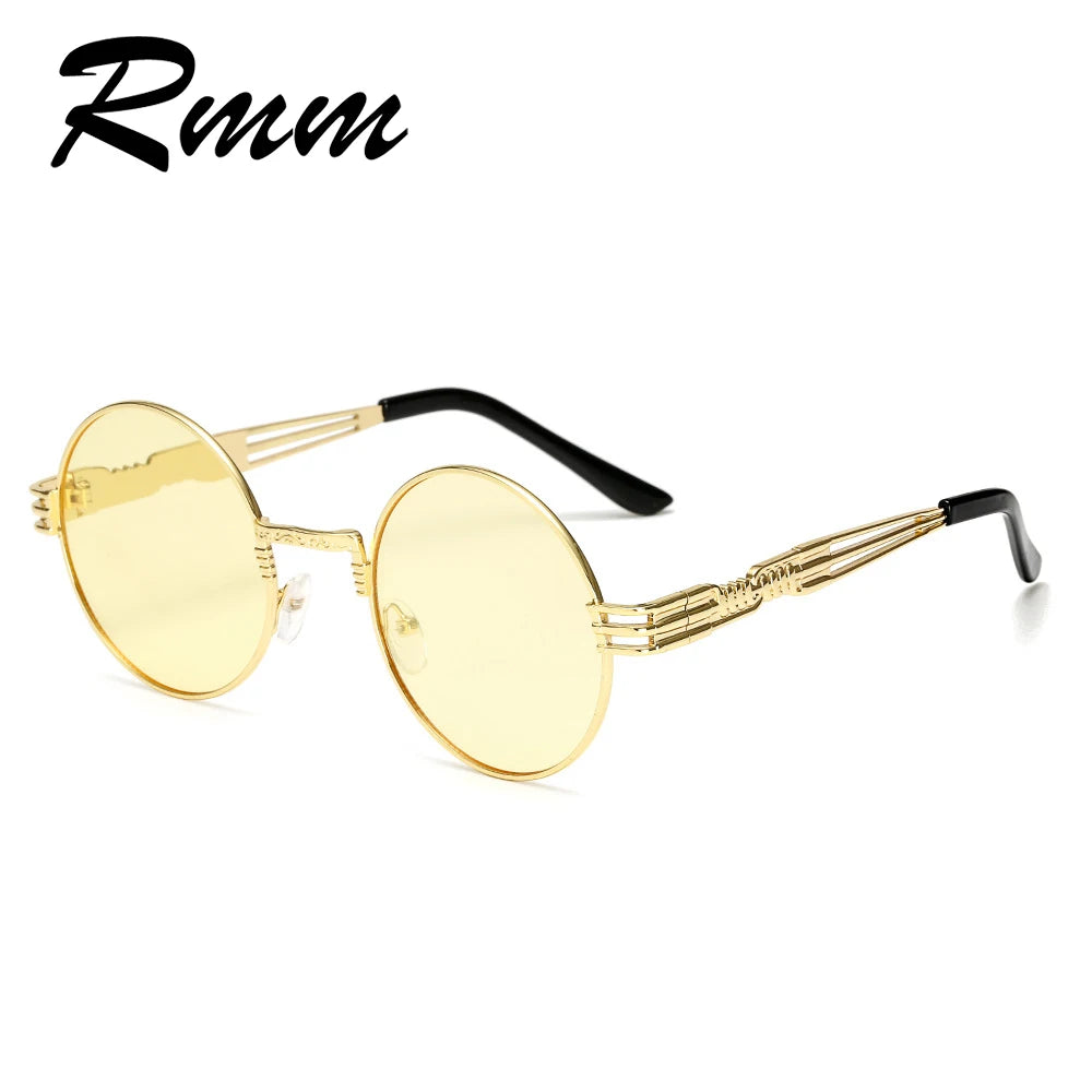 RMM Gothic Steampunk Sunglasses Men Women Metal WrapEyeglasses Round Shades Brand Designer Sun glasses Mirror High Quality UV400