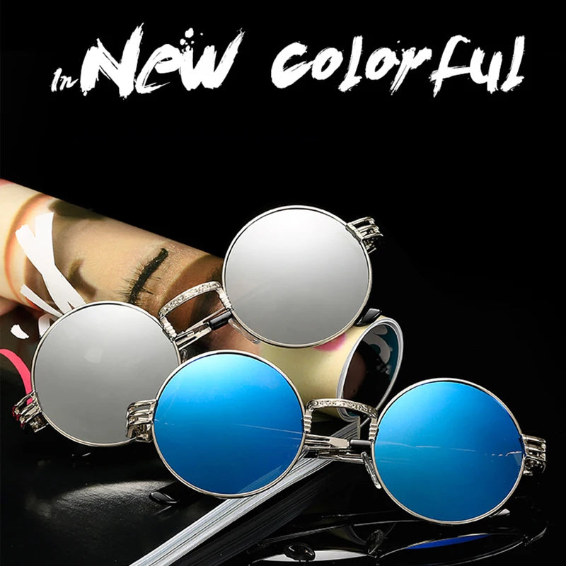 RMM Gothic Steampunk Sunglasses Men Women Metal WrapEyeglasses Round Shades Brand Designer Sun glasses Mirror High Quality UV400