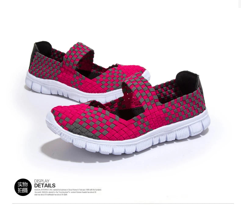 Women Running Sneakers Shoes Summer Breathable Walking Woven Shoe Anti-slip Handmade Weave Lightweight Female Flats Casual Shoe