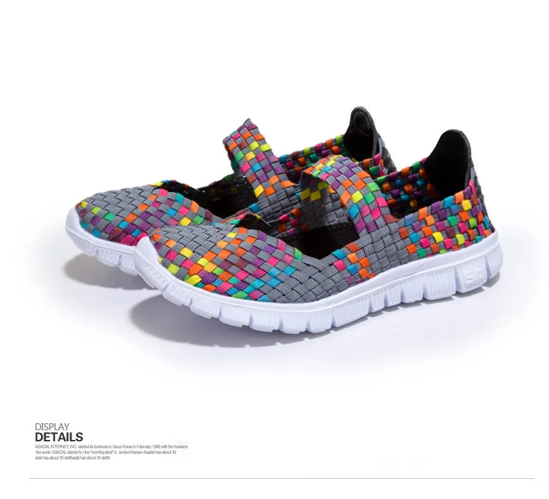Women Running Sneakers Shoes Summer Breathable Walking Woven Shoe Anti-slip Handmade Weave Lightweight Female Flats Casual Shoe