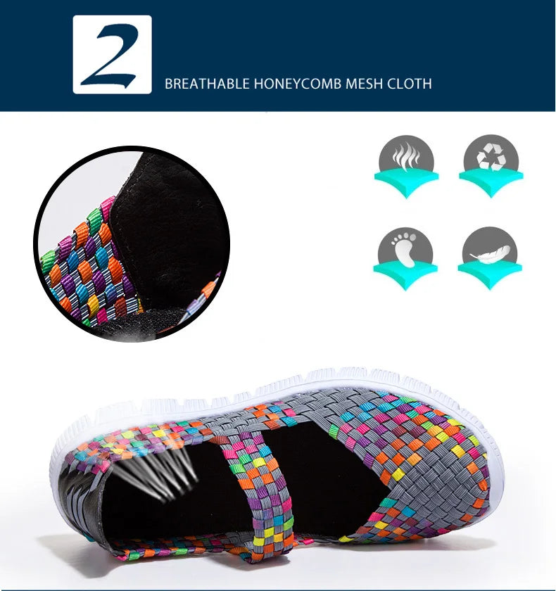 Women Running Sneakers Shoes Summer Breathable Walking Woven Shoe Anti-slip Handmade Weave Lightweight Female Flats Casual Shoe