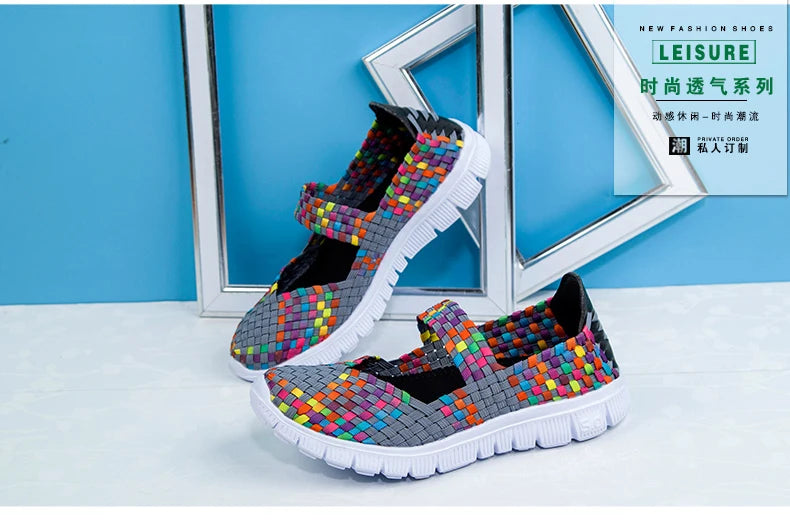 Women Running Sneakers Shoes Summer Breathable Walking Woven Shoe Anti-slip Handmade Weave Lightweight Female Flats Casual Shoe
