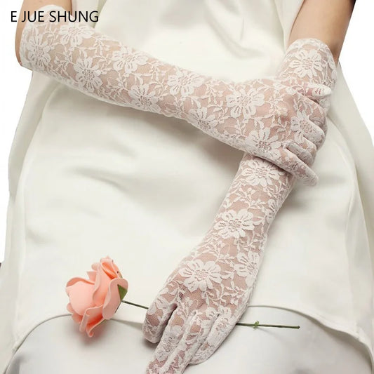 In Stock White Lace Bridal Gloves Elbow Length Full Finger Wedding Gloves Wedding Accessories