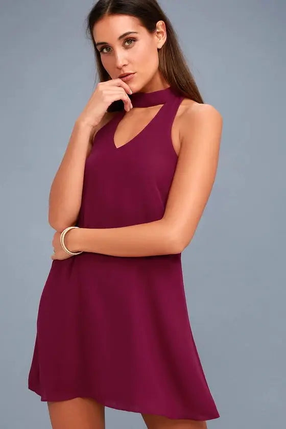 New 2021 Choker Neck Sleeveless A Line Slim Dress Casual Summer Pencil Office Dress V Neck Sexy Elegant White Dress