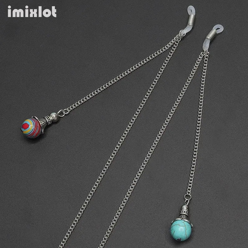 1PC Reading Glasses Chain with Penadnt Womens Metal Sunglasses Cords Neck Straps Beaded Eyeglass Lanyard Holder Eyewear Retainer