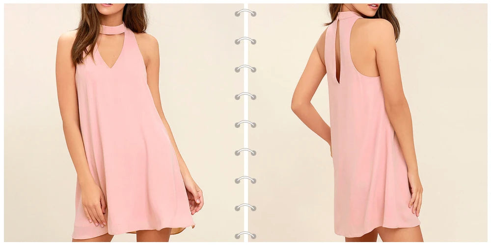 New 2021 Choker Neck Sleeveless A Line Slim Dress Casual Summer Pencil Office Dress V Neck Sexy Elegant White Dress