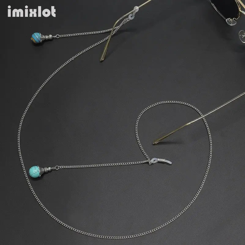 1PC Reading Glasses Chain with Penadnt Womens Metal Sunglasses Cords Neck Straps Beaded Eyeglass Lanyard Holder Eyewear Retainer