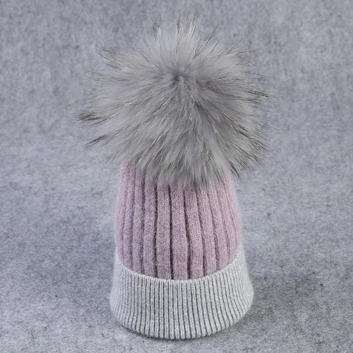 Xthree Winter Knitted Hat Cashmere Beanies  With Real Raccoon Fur Pom Poms Skullies Hat for Women Girls Hat Feminino