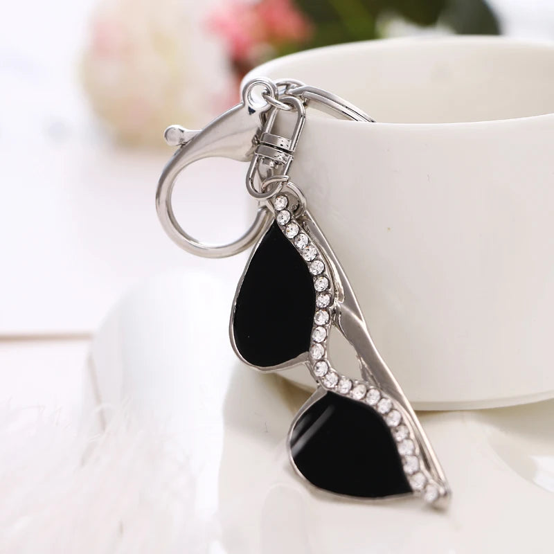 2018 NoEnName_Null New Fashion Cool Black Sunglasses Rhinestone Bag Keychain Birthday Party Gift Free Shipping