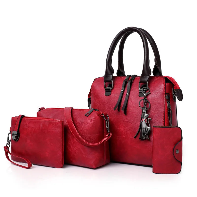 Women Composite Bag Luxury Leather Purse And Handbags Famous Brands Designer Sac Top-handle Female Shoulder Bag 4pcs Ladies Set