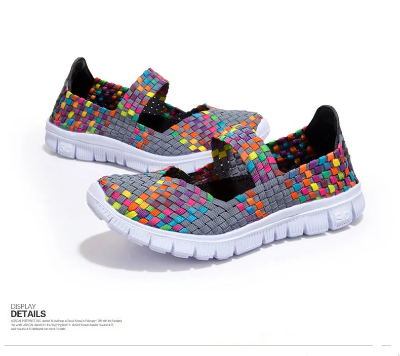 Women Running Sneakers Shoes Summer Breathable Walking Woven Shoe Anti-slip Handmade Weave Lightweight Female Flats Casual Shoe