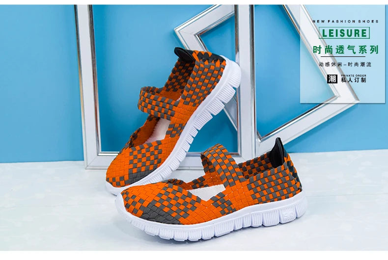 Women Running Sneakers Shoes Summer Breathable Walking Woven Shoe Anti-slip Handmade Weave Lightweight Female Flats Casual Shoe