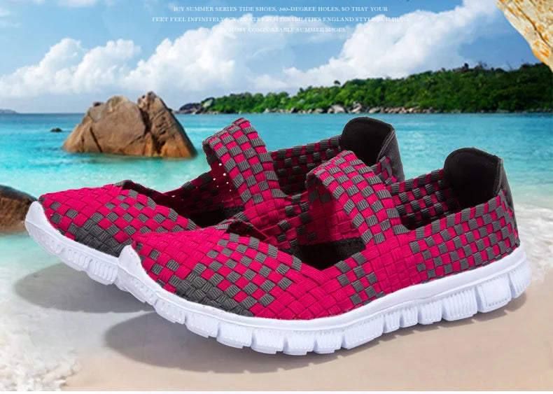 Women Running Sneakers Shoes Summer Breathable Walking Woven Shoe Anti-slip Handmade Weave Lightweight Female Flats Casual Shoe