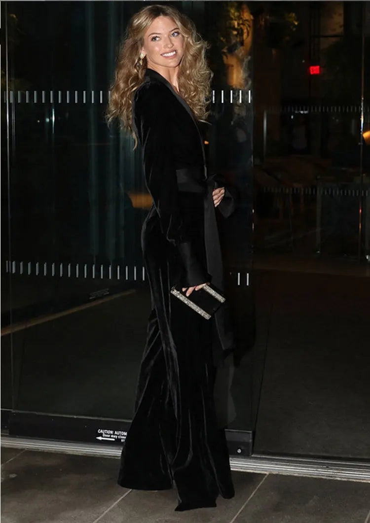 Women Romper Sexy V Neck Velvet Jumpsuit Flare Sleeve Belt Work Party Ropmers Fashion Streetwear Long Pant  Overalls  2020