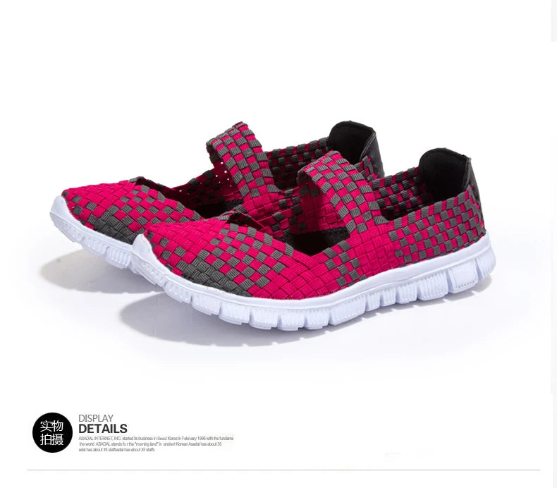 Women Running Sneakers Shoes Summer Breathable Walking Woven Shoe Anti-slip Handmade Weave Lightweight Female Flats Casual Shoe