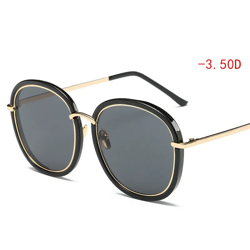 LONSY Prescription -1.0 -1.5 -2.0 -2.5 -3.0 -3.5 -4.0 Fashion Myopia Sunglasses Men Women Round Sun glasses Retro UV400 Shades