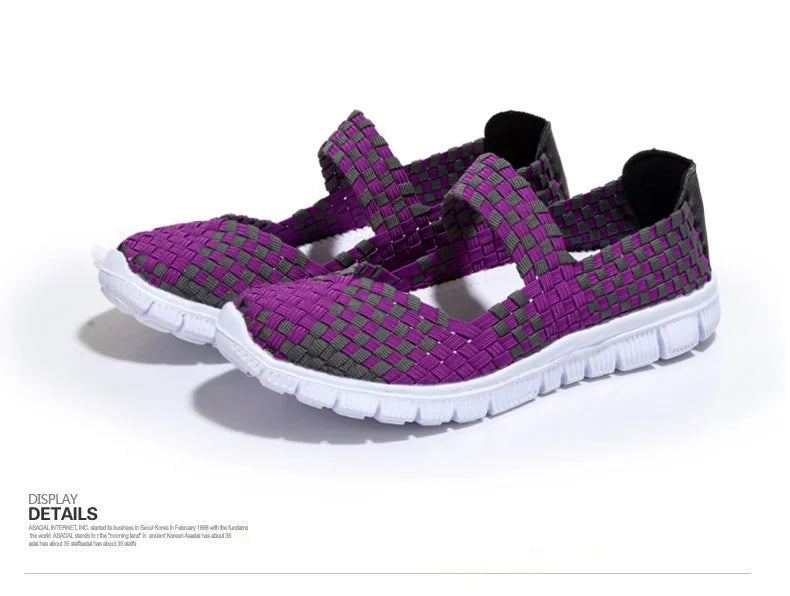 Women Running Sneakers Shoes Summer Breathable Walking Woven Shoe Anti-slip Handmade Weave Lightweight Female Flats Casual Shoe