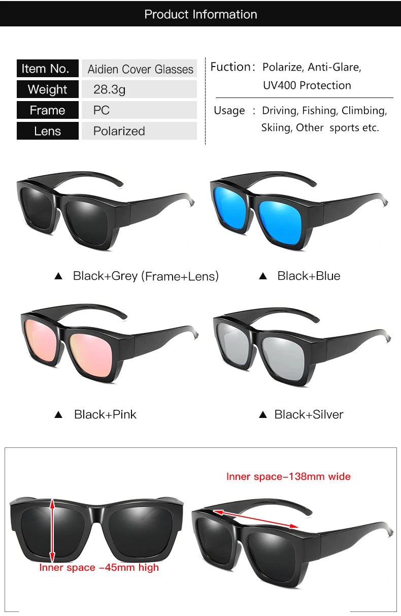 Polarized Fit-over sunglasses cover over overlay prescription glasses myopia man women car driver large size transfer eyewear