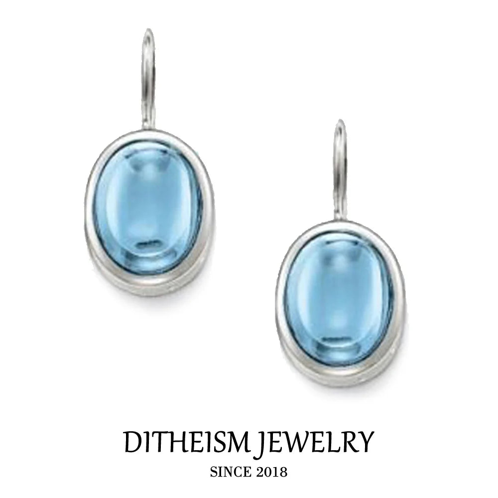 Blue Oval Opal Swan Neck Drop Earrings, 2018 New Fashion Jewelry Classic 925 Sterling Silver Gift For Women