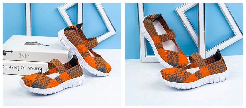 Women Running Sneakers Shoes Summer Breathable Walking Woven Shoe Anti-slip Handmade Weave Lightweight Female Flats Casual Shoe