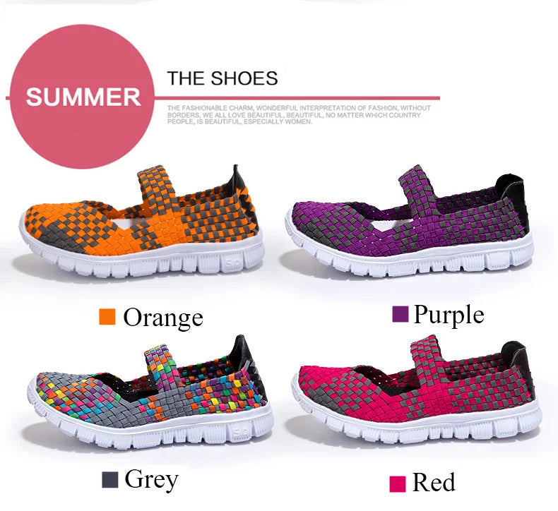 Women Running Sneakers Shoes Summer Breathable Walking Woven Shoe Anti-slip Handmade Weave Lightweight Female Flats Casual Shoe