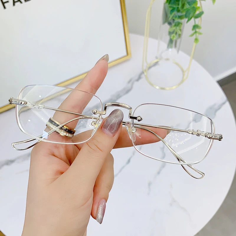 Transparent Computer Glasses Frameless Women Men Anti Blue Light square Eyewear Blocking Glasses Optical Spectacle Eyeglass