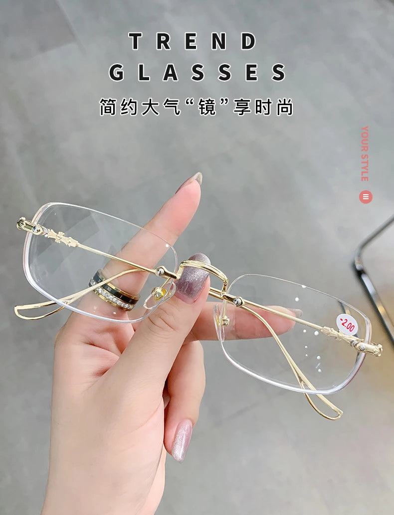 Transparent Computer Glasses Frameless Women Men Anti Blue Light square Eyewear Blocking Glasses Optical Spectacle Eyeglass