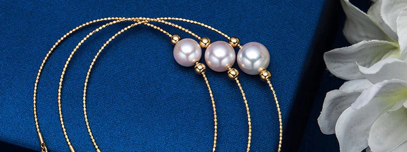 Sinya Natural Pearl 18k Gold Beads Au750 Jewelry Bangles Can Adjust Wear Length DIY Jewellery for Women Girl Mum Lover