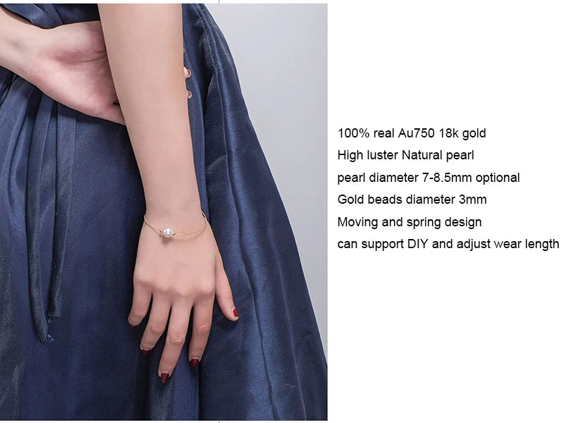 Sinya Natural Pearl 18k Gold Beads Au750 Jewelry Bangles Can Adjust Wear Length DIY Jewellery for Women Girl Mum Lover