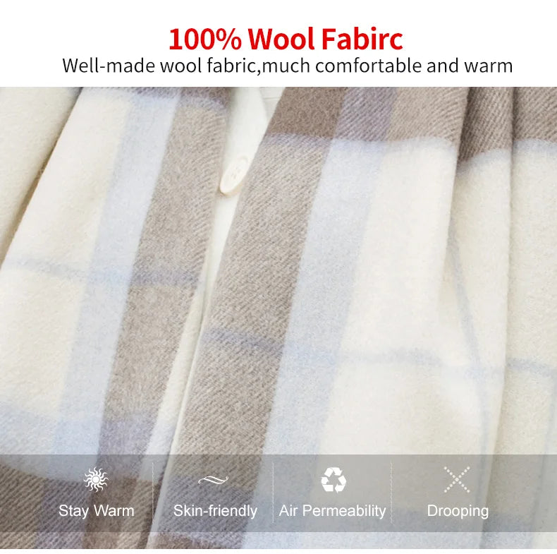 Winter 100% Wool Scarf Women Pink Plaid Shawls and Wraps Echarpe Warm Woolen Pashmina for Ladies Cashmere Scarves Foulard Femme