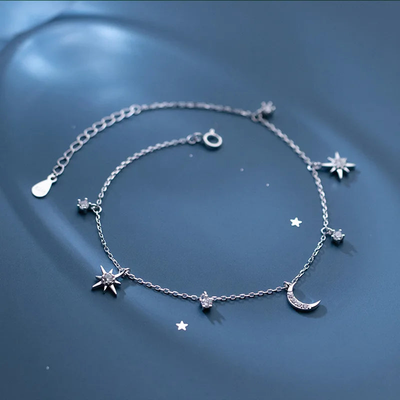 Star Of David And Moon Anklet Ornament Bracelet On The Leg Chain 925 Sterling Silve Fashion Jewelry Anklets For Women 21CM