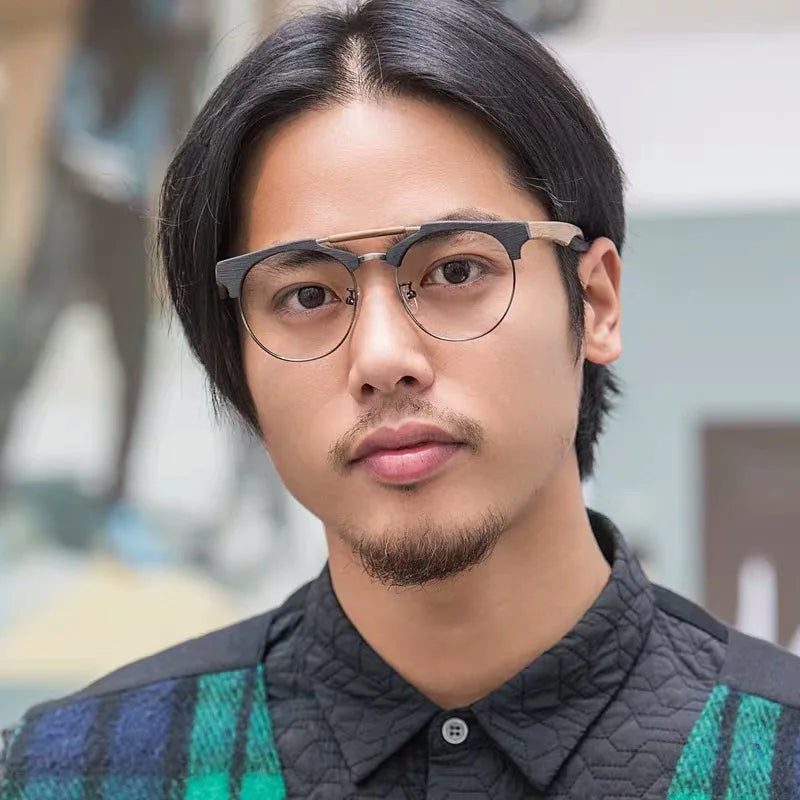 HDCRAFTER New Round Wood Optical Lenses Glasses Frame Men Myopia Women Prescription Progressive Glasses Eyeglasses Frames