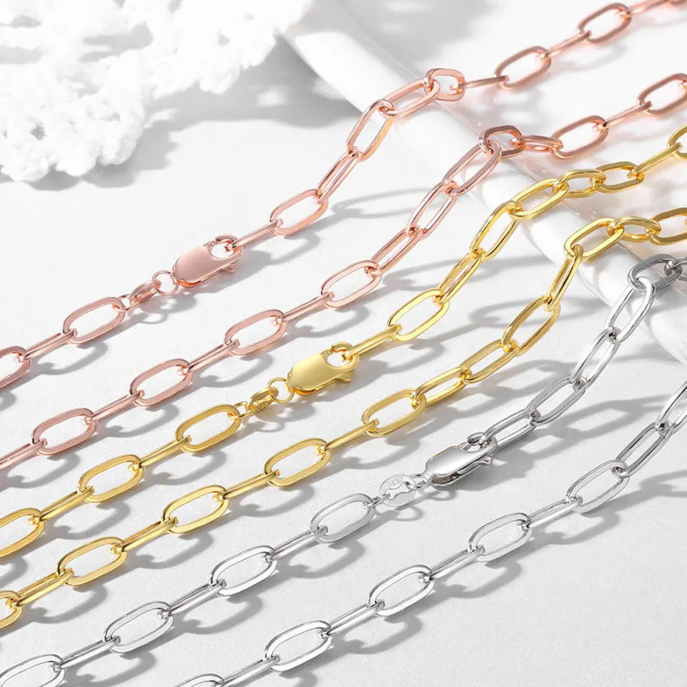 Paperclip Necklaces Chain 925 Sterling Silver Link Neck 4.5MM Men Women Jewelry 45 50 55 60CM Luxury Fine Gift Gilded Rose Gold