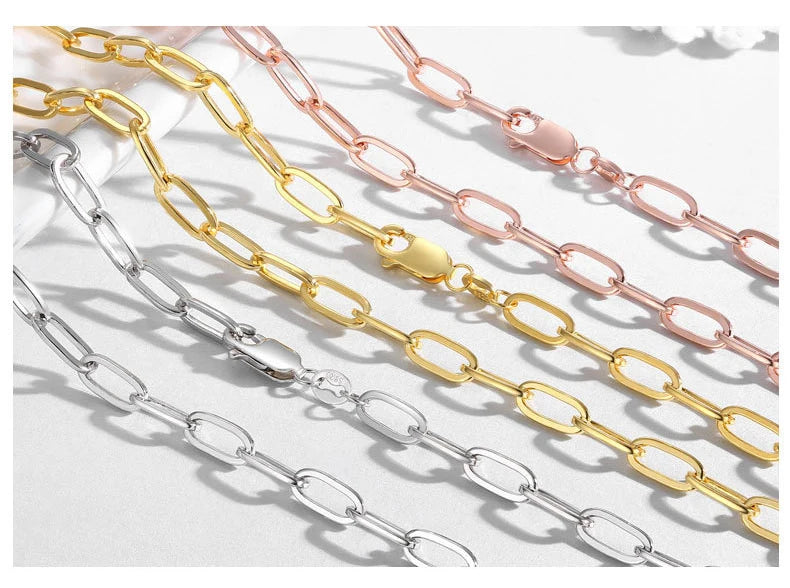 Paperclip Necklaces Chain 925 Sterling Silver Link Neck 4.5MM Men Women Jewelry 45 50 55 60CM Luxury Fine Gift Gilded Rose Gold