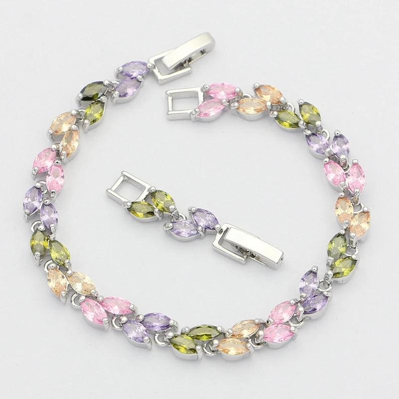 925 Sterling Silver Jewelry Multicolor Zircon White Crystal Chain&Link Charm Bracelets For Women Free Gifts Box