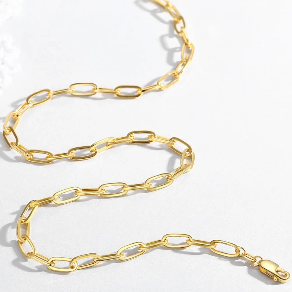 Paperclip Necklaces Chain 925 Sterling Silver Link Neck 4.5MM Men Women Jewelry 45 50 55 60CM Luxury Fine Gift Gilded Rose Gold