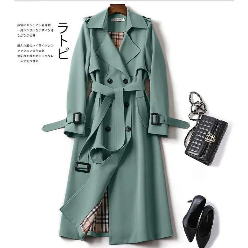 2021 Women Trench Elegant Coat With Belt Autumn Winter Double Breasted Solid Cloak Korean Style Windbreaker Womens Middle Long