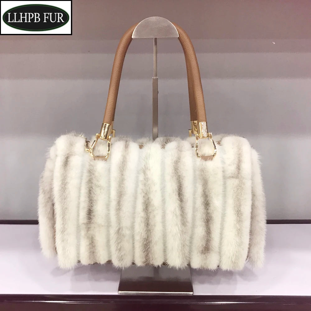 Fur Bag Women Natural Mink Fur Handbag Ladies Winter Warm Crossbody Bags Famous Brand Large Capacity Shoudler Clutch New