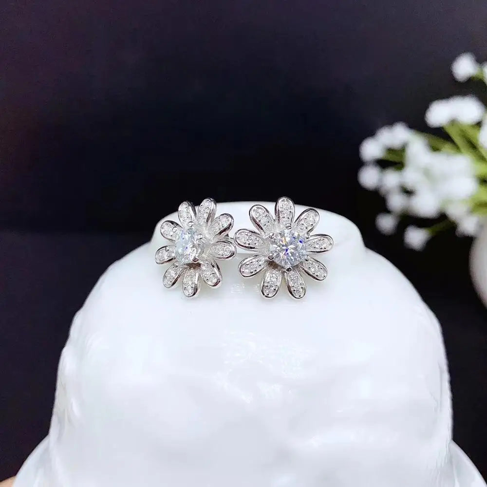 daisy moissanite earrings  women silver stud earrings 925 sterling silver shiny gem better than diamond gift GRA certificate